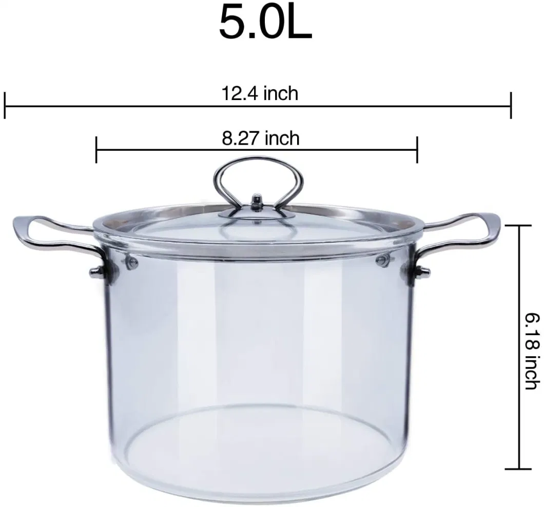 Glass Saucepan with Cover, 5L Heat-Resistant Glass Stovetop Pot and Pan with Lid, The Best Handmade Glass Cookware Set Cooktop Safe for Pasta Noodle
