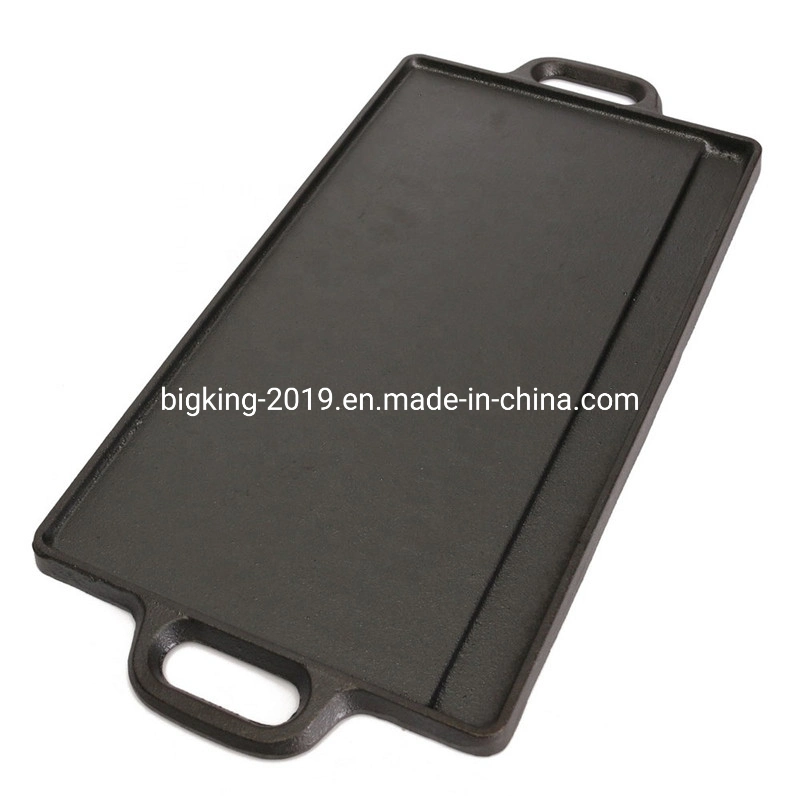 Cast Iron Griddle Plate Reversible Cast Iron Grill Pan Double Sided Used on Two Burners Non -Coating Pre-Seasoned Versatile Baking