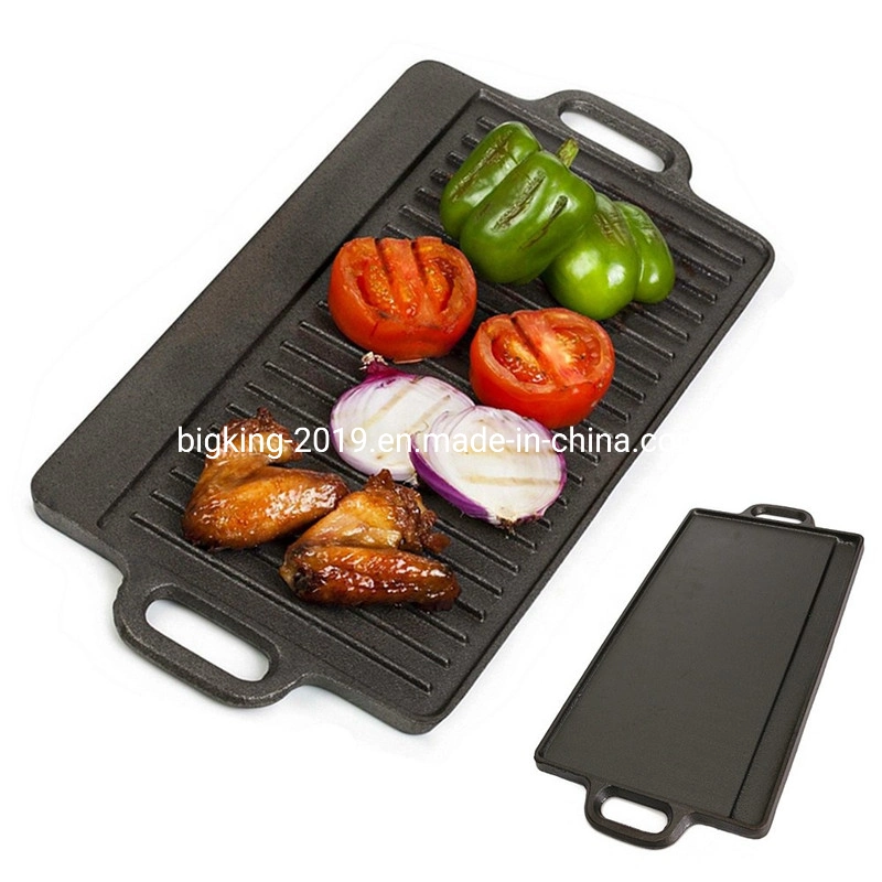 Cast Iron Griddle Plate Reversible Cast Iron Grill Pan Double Sided Used on Two Burners Non -Coating Pre-Seasoned Versatile Baking